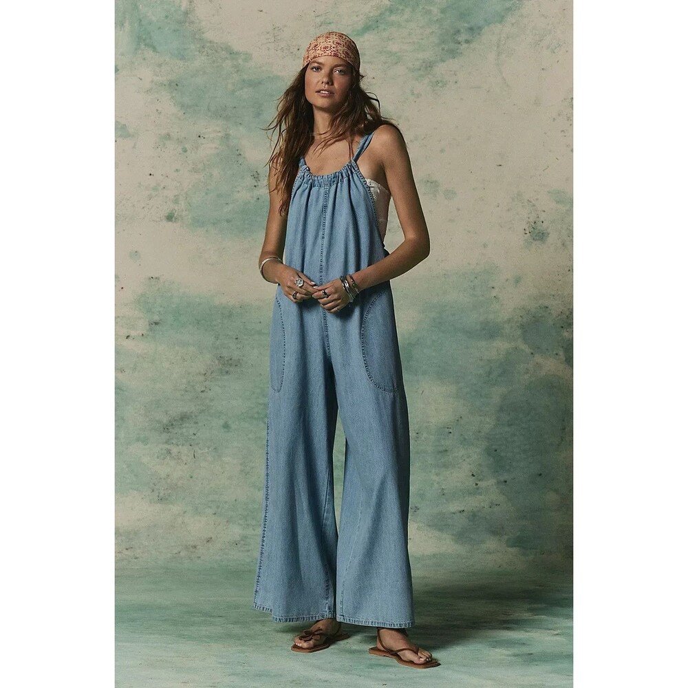 Free People We The Free Freebird Jumpsuit Dress Wide Leg Cotton Cozy M 289080